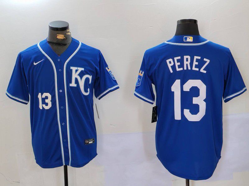 Men Kansas City Royals 13 Perez Blue Game 2024 Nike MLB Jersey style 1